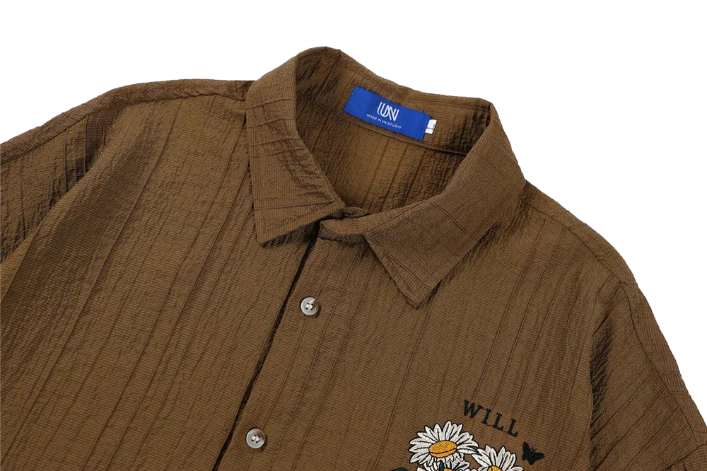 Heren Bruin Overhemd met Korte Mouwen