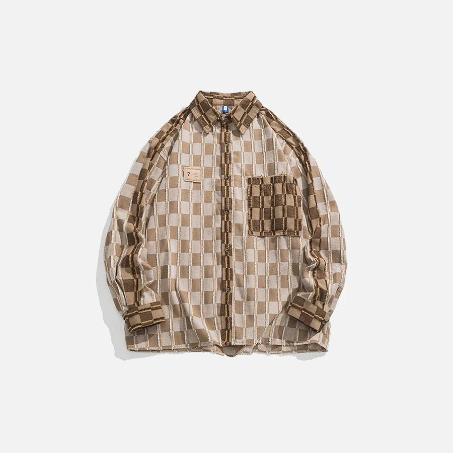 Herenoverhemd met lange mouwen in kaki en crème