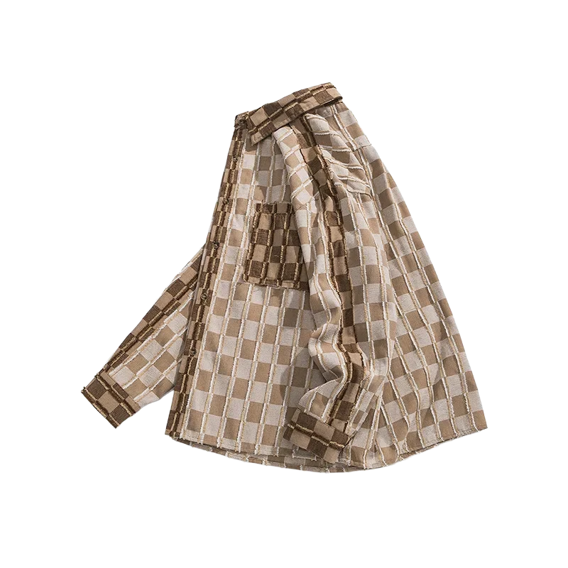 Herenoverhemd met lange mouwen in kaki en crème