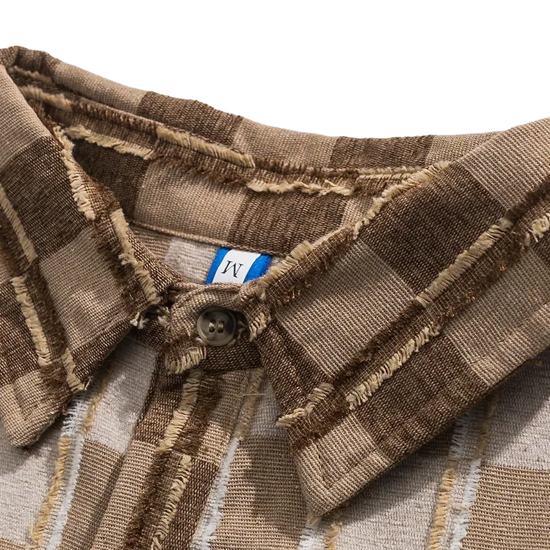 Herenoverhemd met lange mouwen in kaki en crème